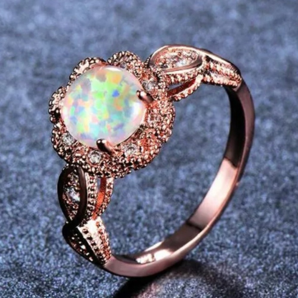 BRAND NEW 18KT/925 ROSE GOLD WHITE OPAL RING - Picture 5 of 10